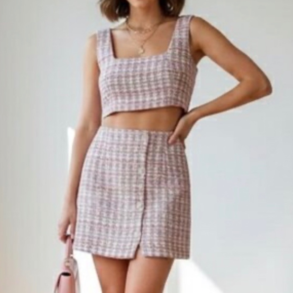 House of Harlowe two piece pixie dust tweed mini set